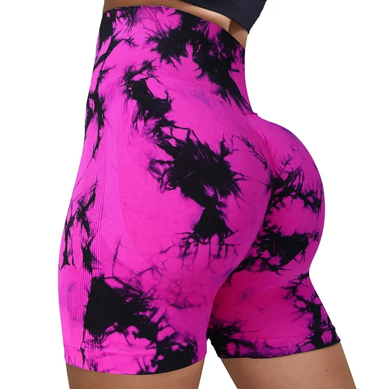 Tie Dye Yoga Shorts for Women High Elastic Gym Fitness