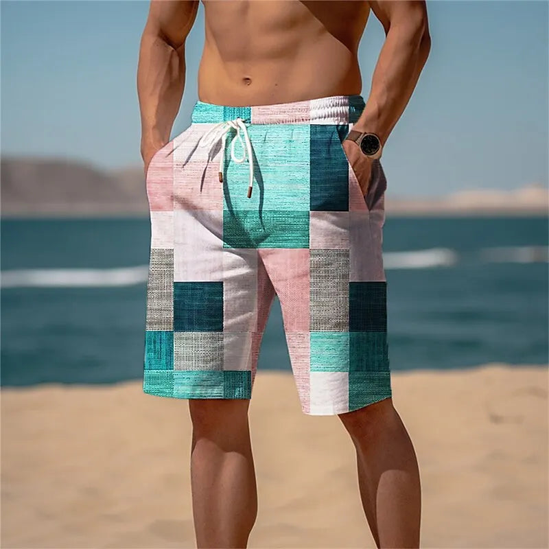 Summer Vacation Palm Tree Print Drawstring Board Shorts Breathable Streetwear