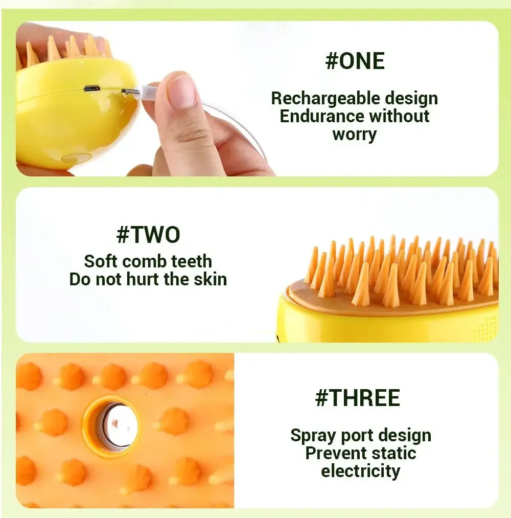Cat Dog Steam Brush Grooming Sprayer 3 In 1 Massage