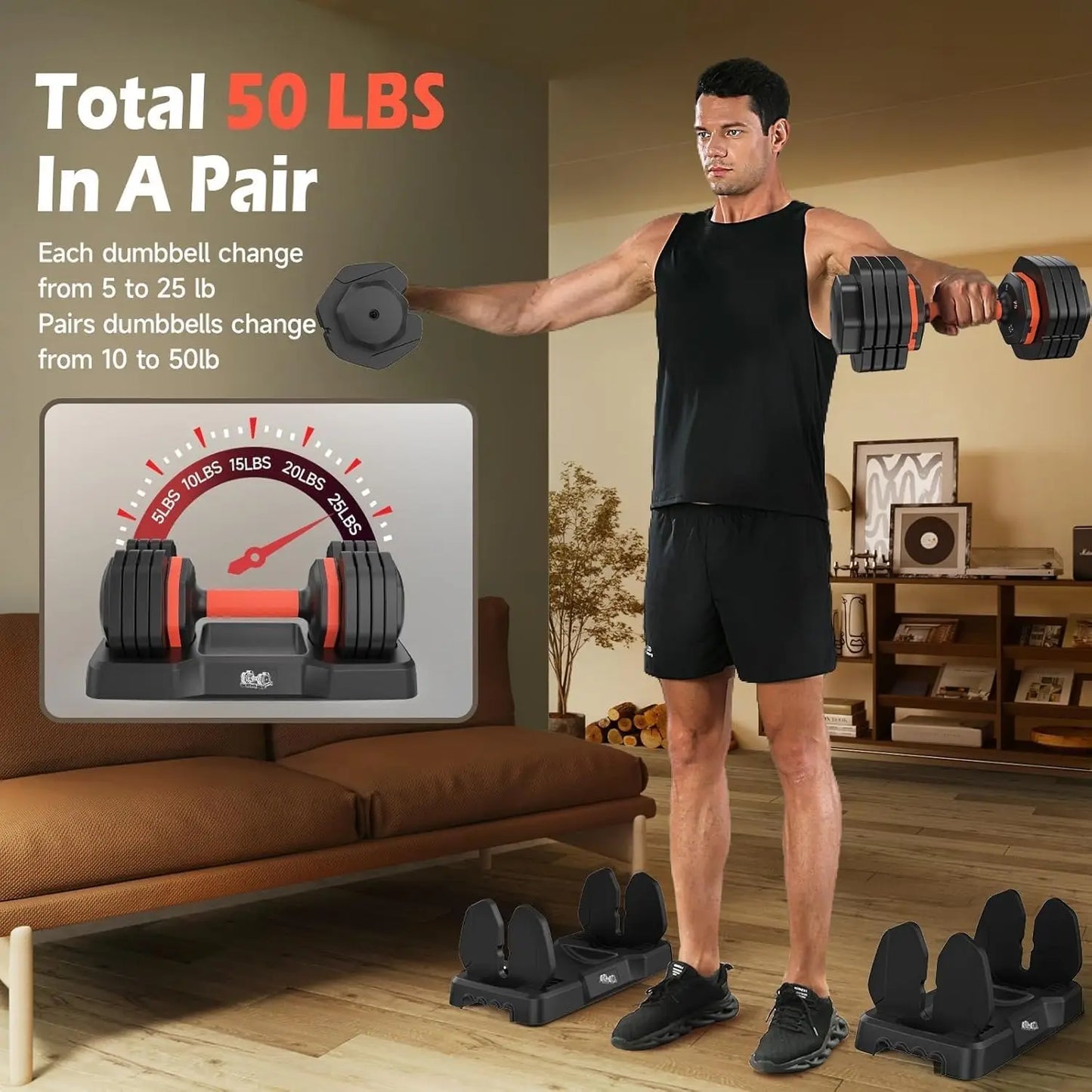 FED Fitness Adjustable Dumbbell Set With Anti Slip Handles