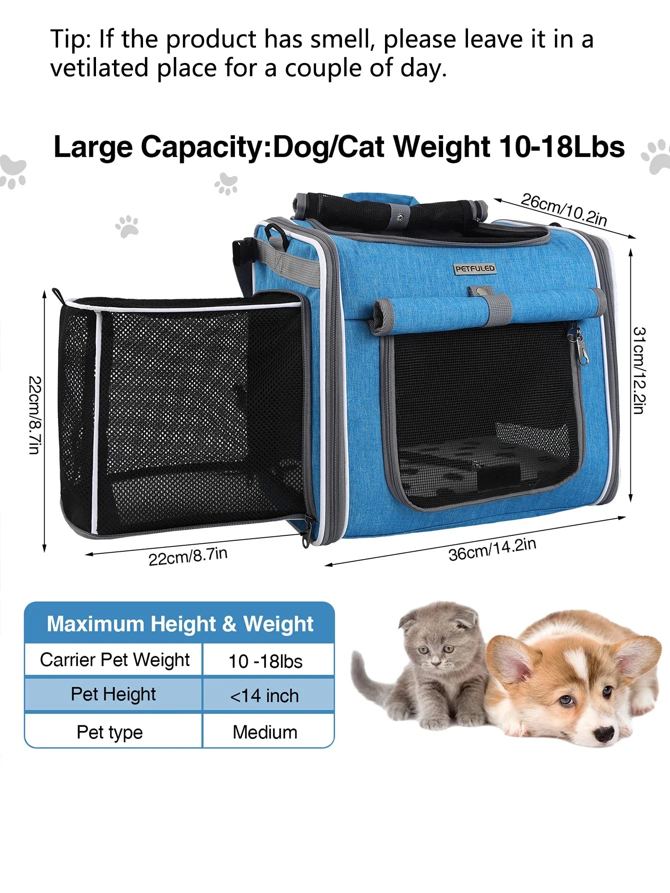 Fuled Dog Cat Bike Basket Carrier Expandable Soft Sided Backpack