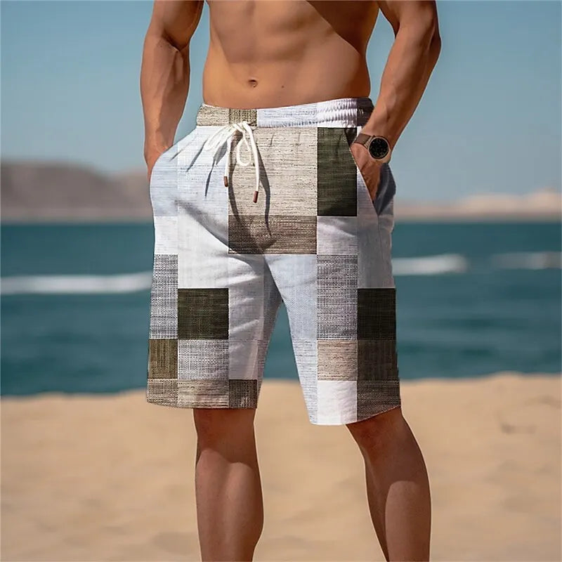 Summer Vacation Palm Tree Print Drawstring Board Shorts Breathable Streetwear