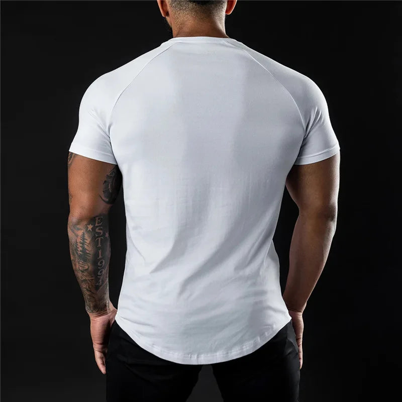 Plain Gym T Shirt Cotton Short Sleeve Crew Neck For Men