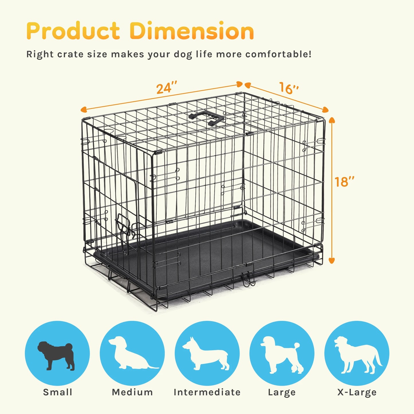 JHK Folding Metal Wire Dog Cage With Leak Proof Pan for Indoor Outdoor