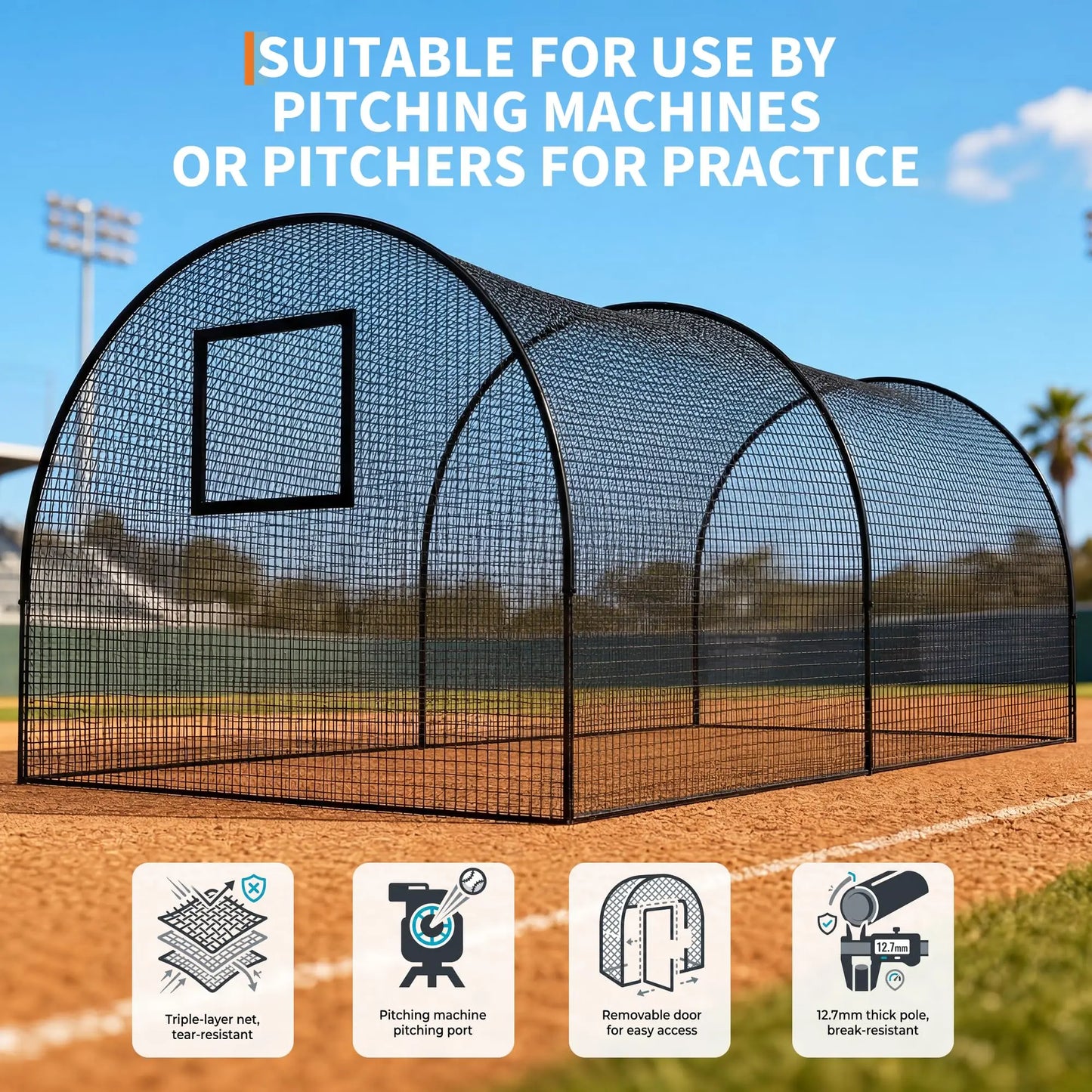 HiMISS Batting Cage With Frame And Net For Backyard Training