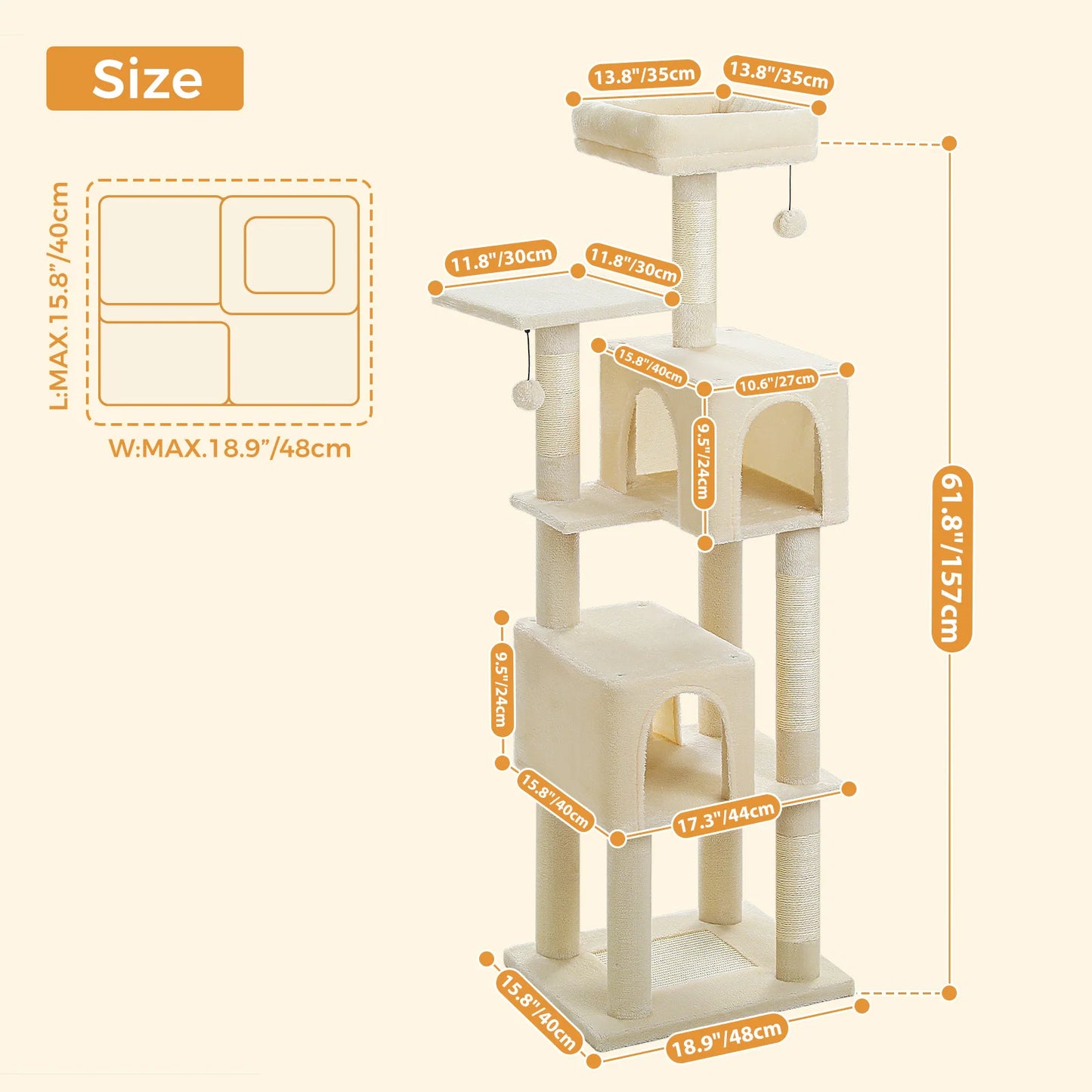 PAWZ Road Multi Level Cat Tree For Indoor Cats Condos