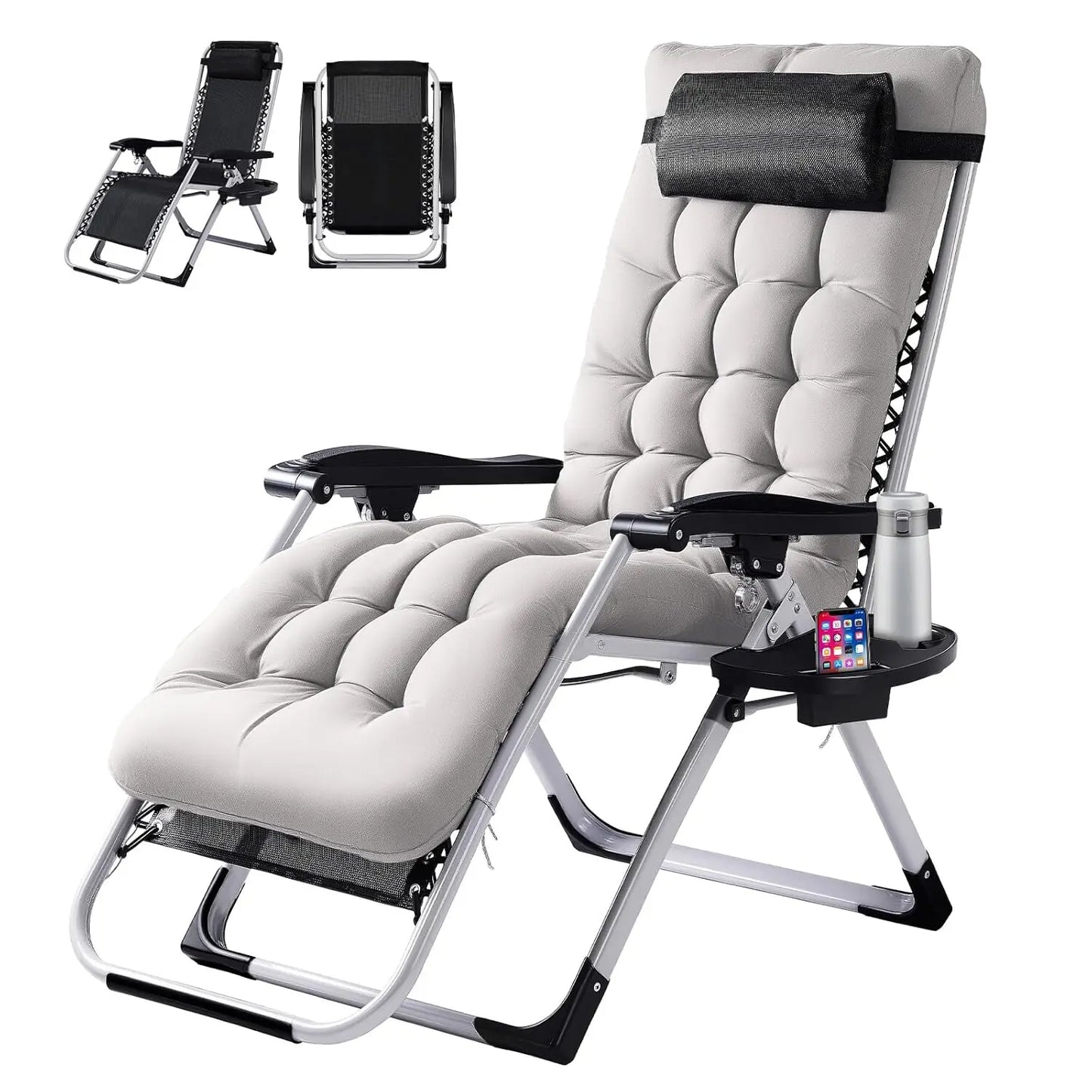 Padded Zero Gravity Patio Chair With Removable Cushion And Tray