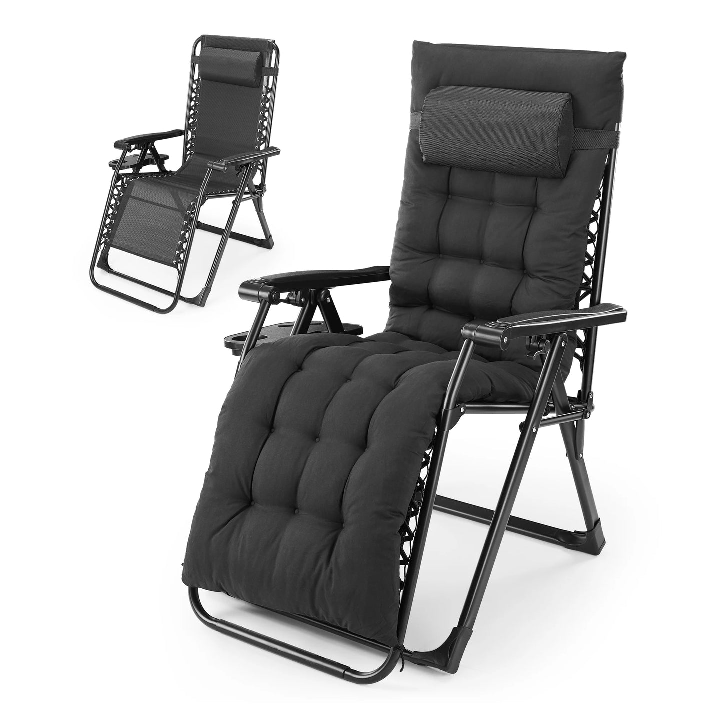 JHK Oversized Zero Gravity Foldable Reclining Lounge Chair Cup Holder