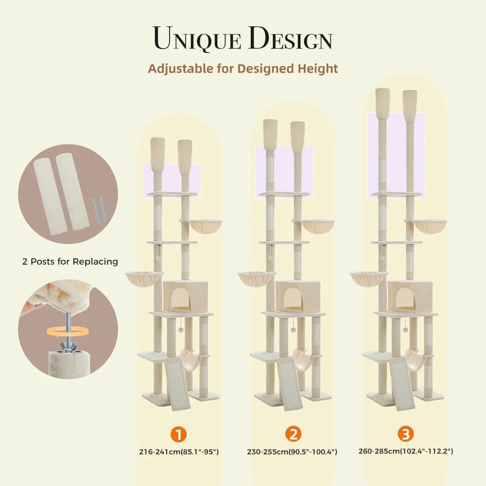 Floor To Ceiling Cat Tree Adjustable Height Activity Tower