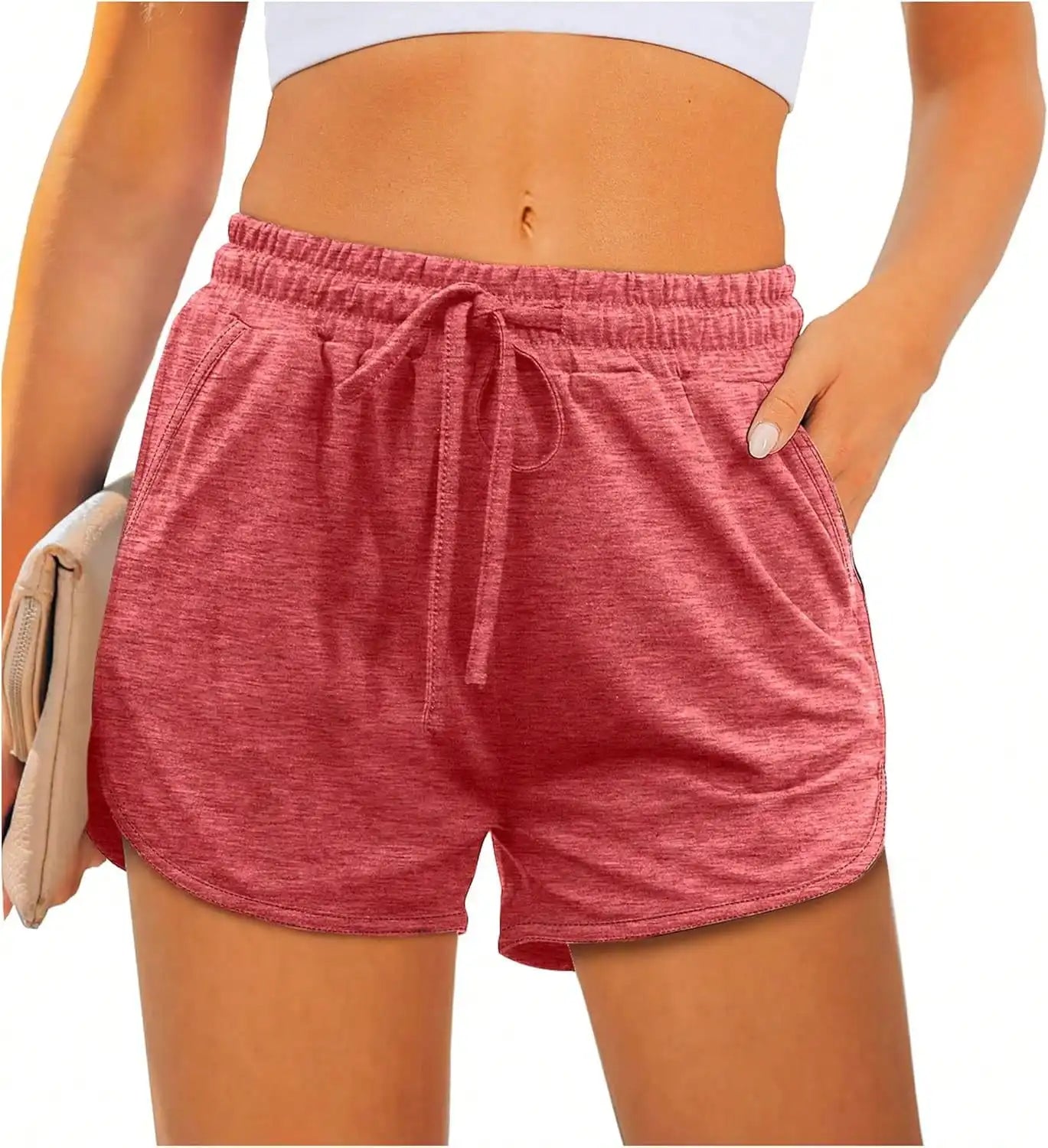 Dolphin Pocket Athletic Shorts For Women With Drawstring