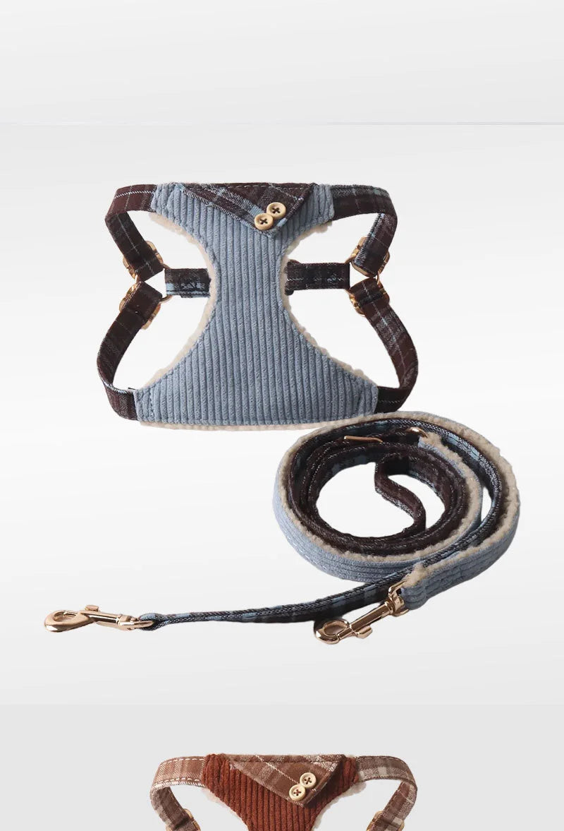 Aminger Corduroy Dog Harness Vest Style Adjustable Leash