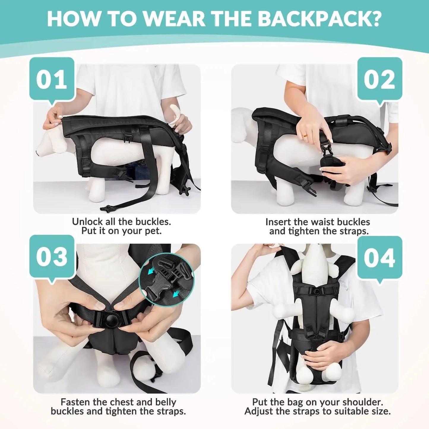 Nylon Dog Carrier Backpack With Thickened Sponge Front Hands Free Outdoor