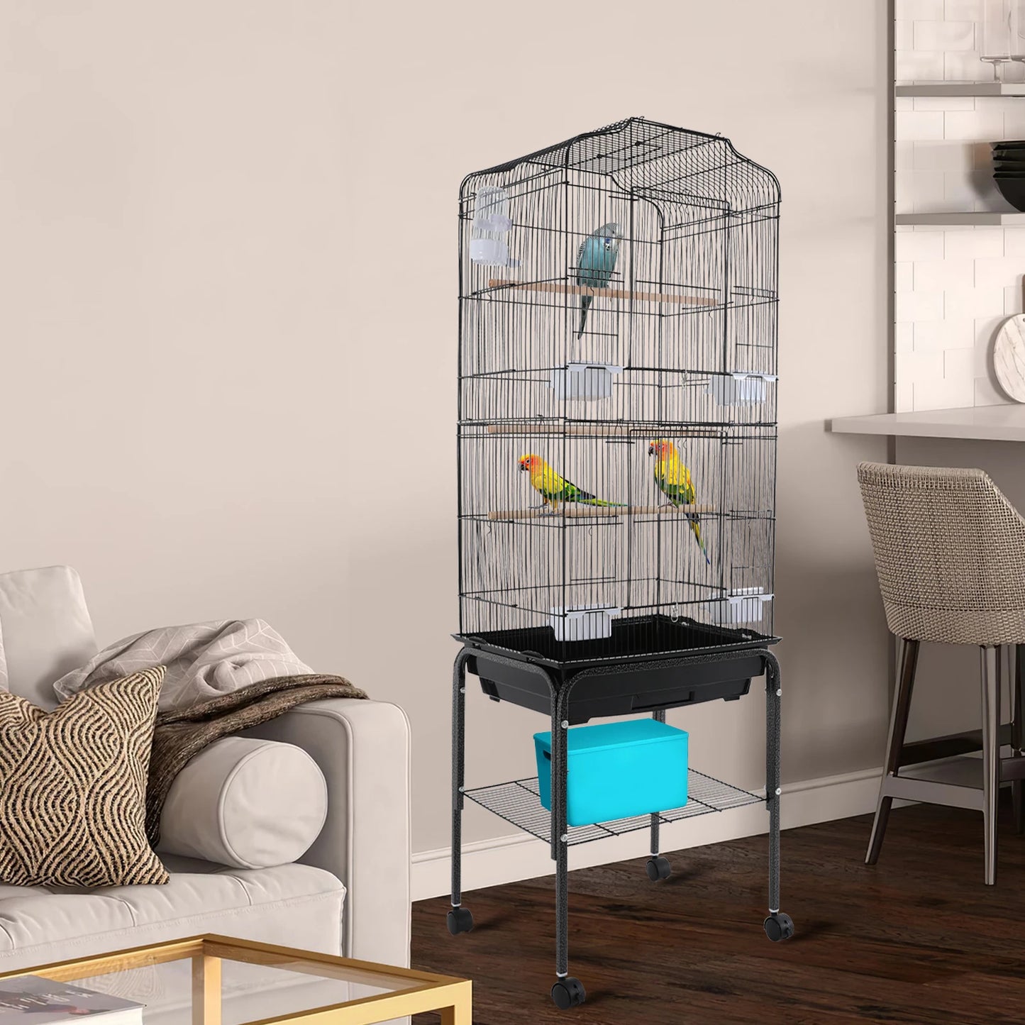 Iron Flight Cage With Stand And Wheels Lockable Door For Parrots