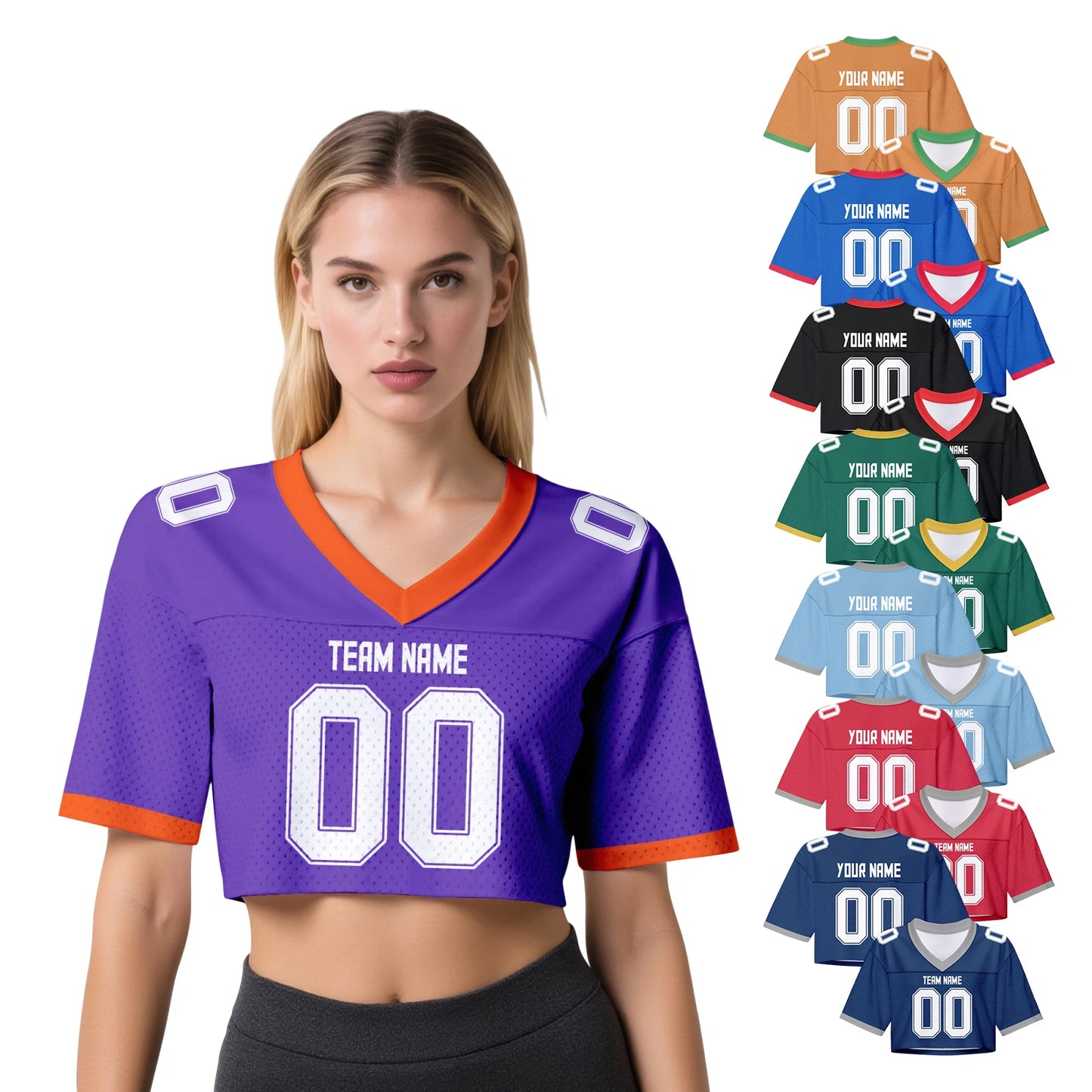 Custom American Football Jersey Crop Top for Women & Girls Plain Sporty Cropped Shirt Personalized Name Number Jerseys Fans Gift