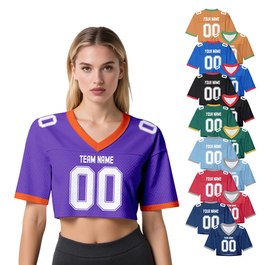 Custom American Football Jersey Crop Top for Women & Girls Plain Sporty Cropped Shirt Personalized Name Number Jerseys Fans Gift