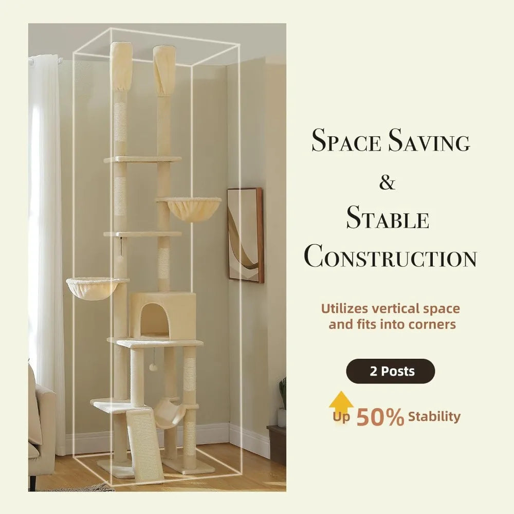 Floor To Ceiling Cat Tree Adjustable Height Activity Tower