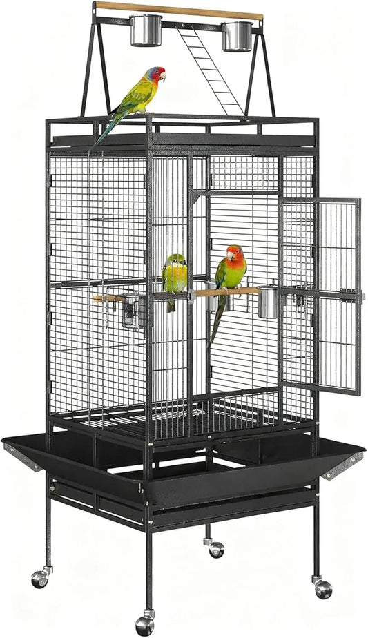 NONEM Playtop Parrot Cage With Rolling Stand Wrought Iron Bird Cage