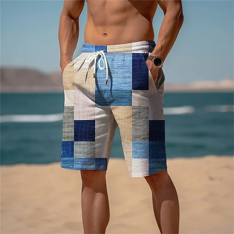 Summer Vacation Palm Tree Print Drawstring Board Shorts Breathable Streetwear