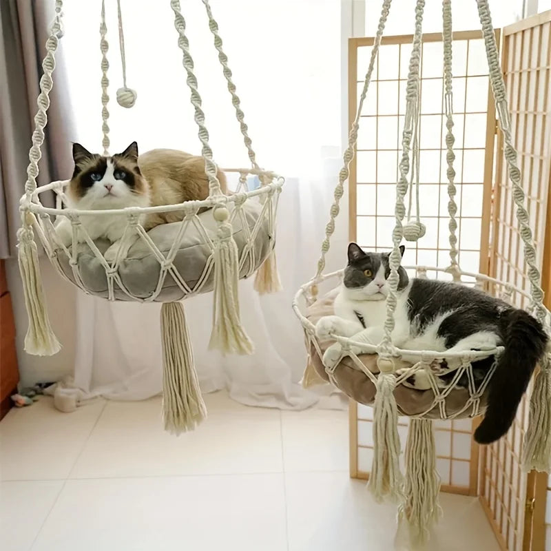NONECN Handwoven Cotton Rope Cat Hammock