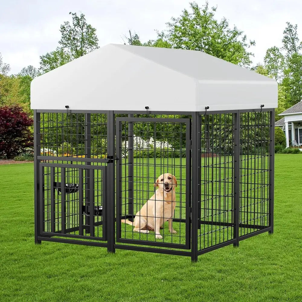 Outdoor Heavy Duty Metal Dog Kennel With Weatherproof Roof