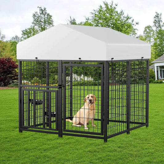 Outdoor Heavy Duty Metal Dog Kennel With Weatherproof Roof