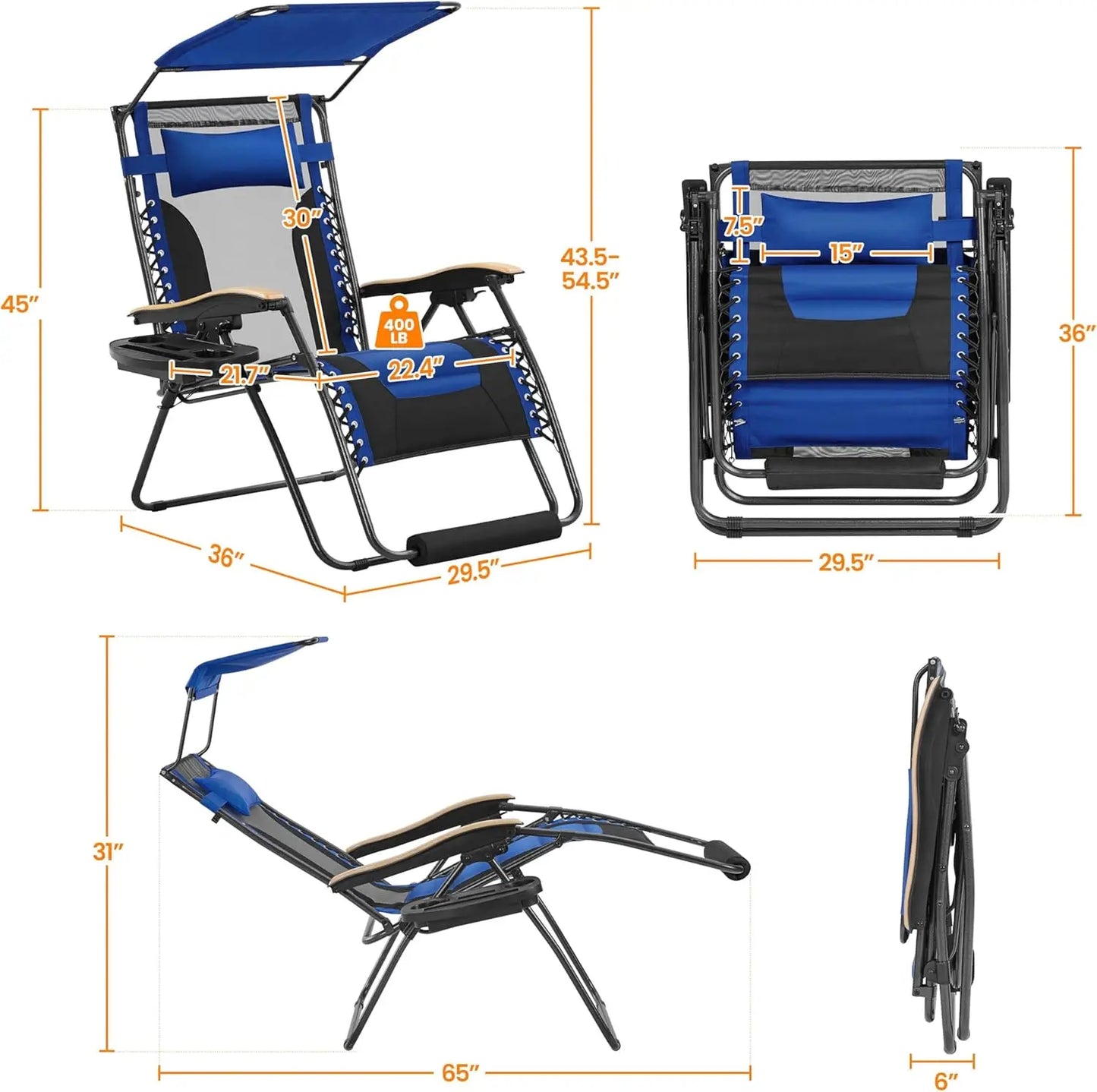Zero Gravity Chair With Canopy Headrest And Cup Holder Recliner
