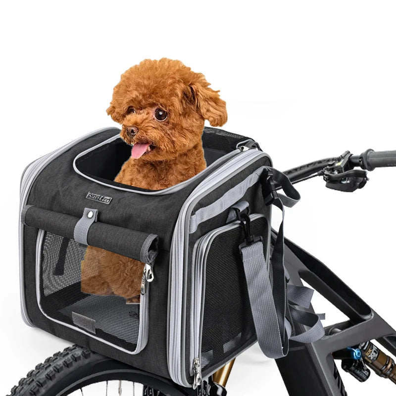 Fuled Dog Cat Bike Basket Carrier Expandable Soft Sided Backpack
