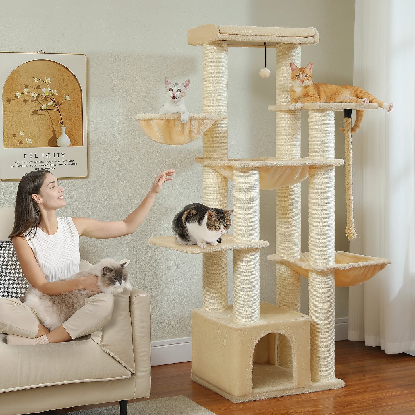PAWZ Road Large Cat Tree for Big Cats With Hammock