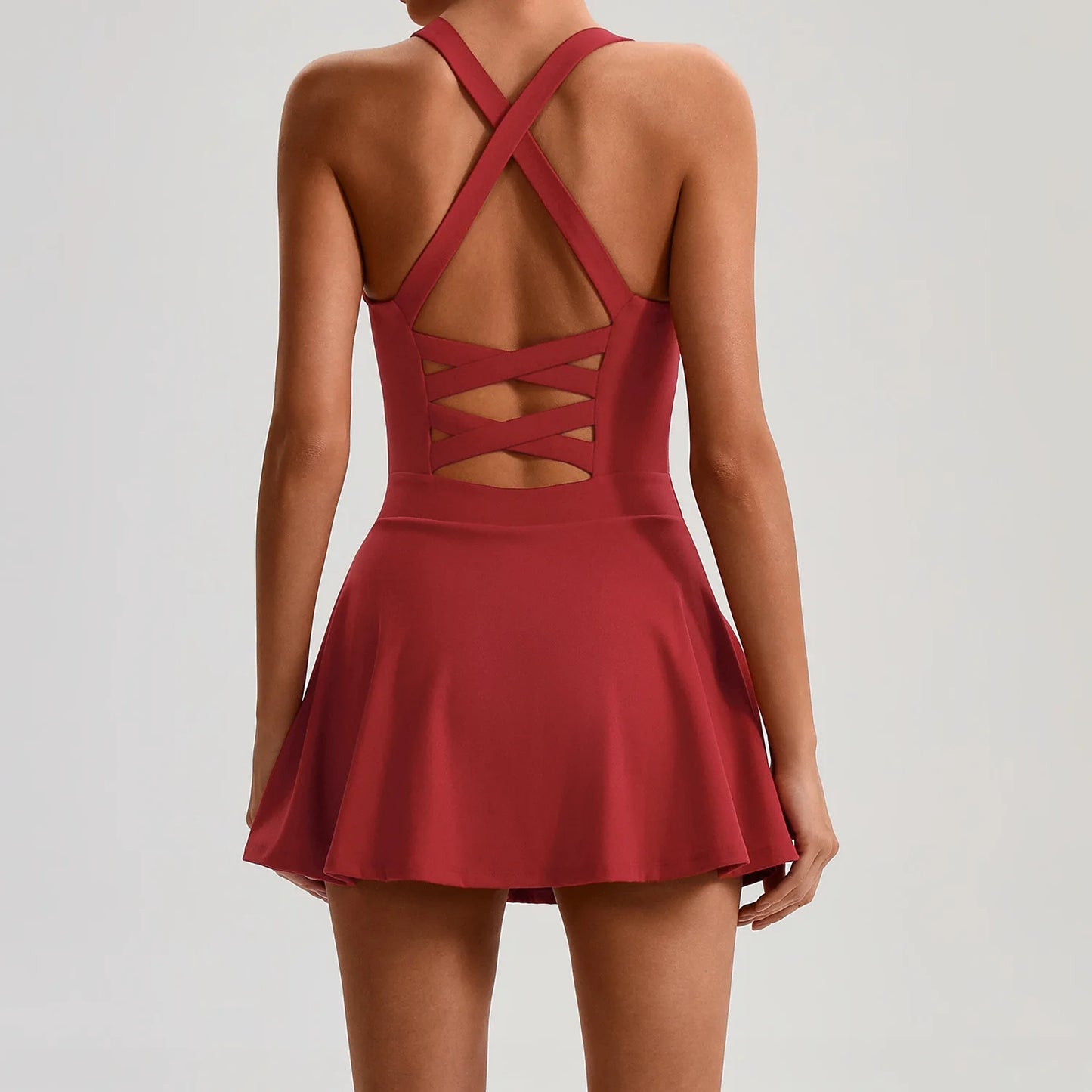 Women's Tennis Skirt Set With Pocket Culottes Crossed Back Gym Bra