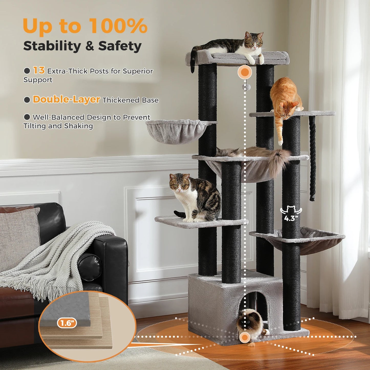PAWZ Road Large Cat Tree for Big Cats With Hammock