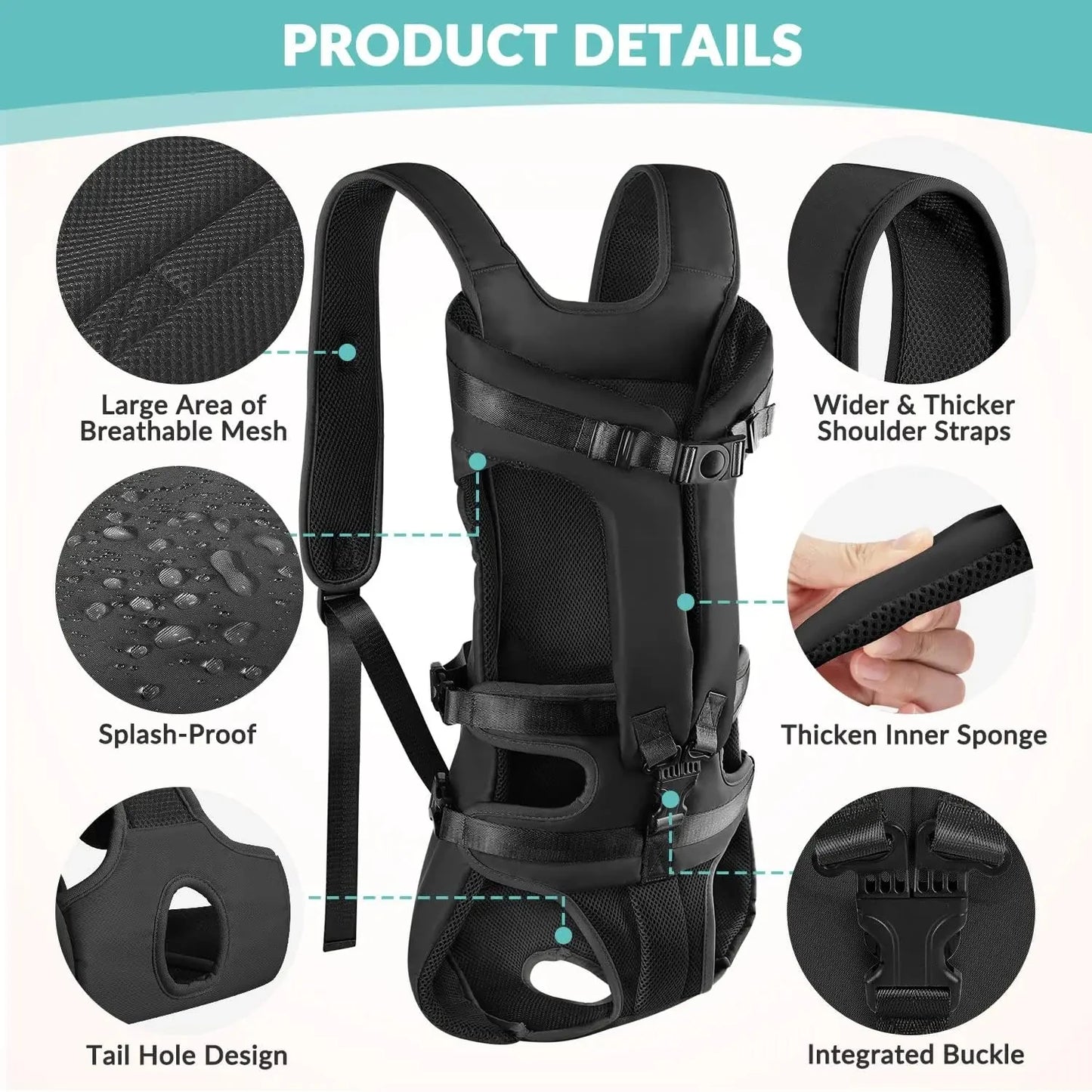 Nylon Dog Carrier Backpack With Thickened Sponge Front Hands Free Outdoor