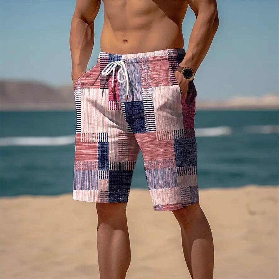 Summer Vacation Palm Tree Print Drawstring Board Shorts Breathable Streetwear