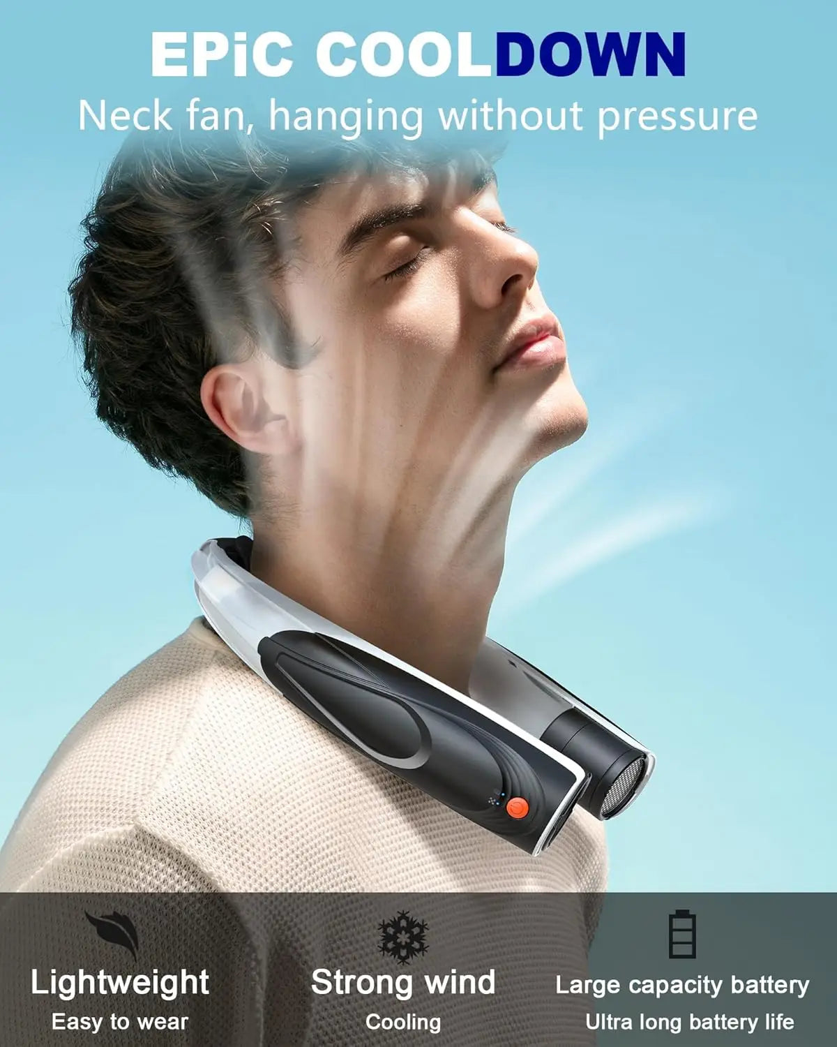 Portable Neck Fan 6 Speeds 6000mAh USB C Rechargeable Quiet