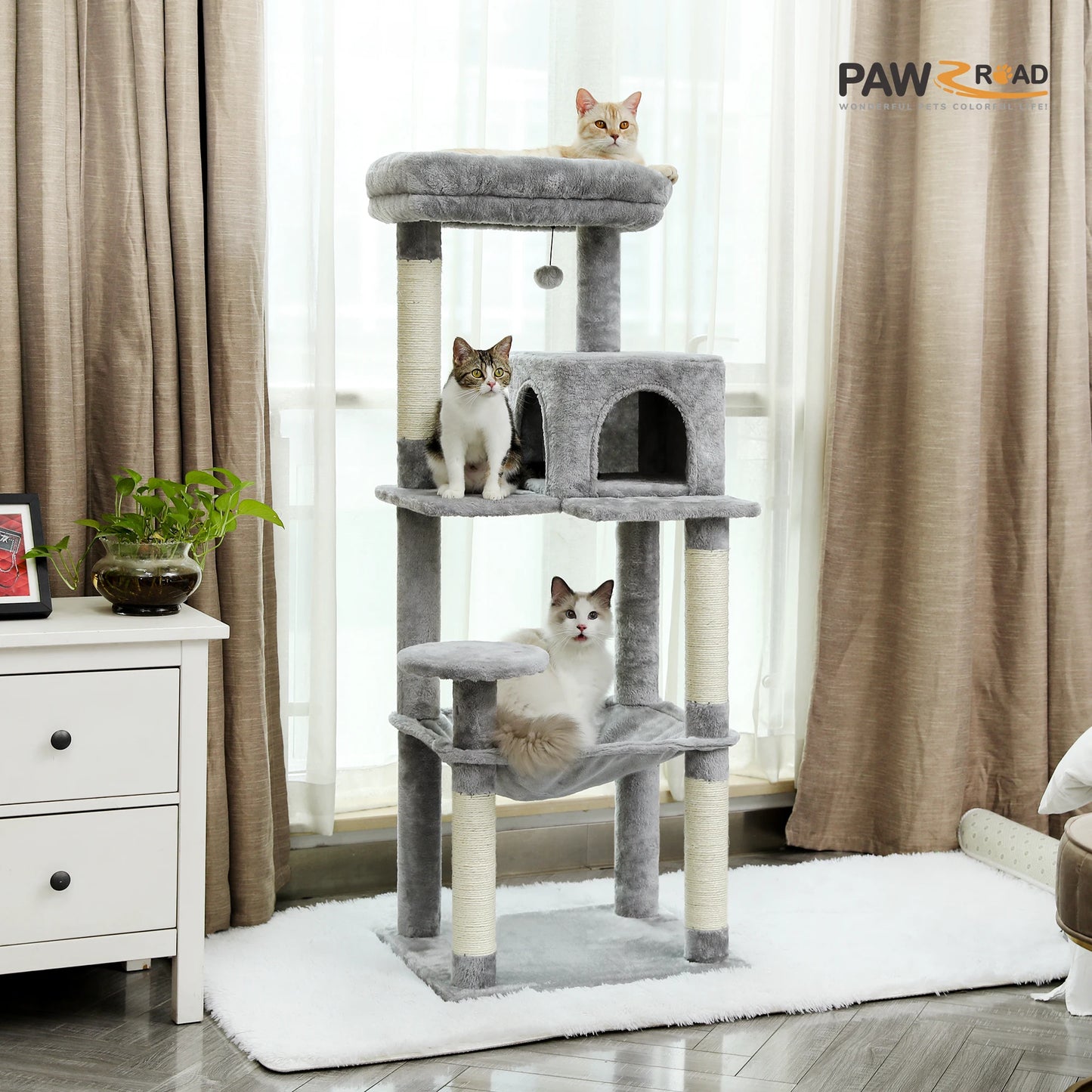 PAWZ Road 5-Level Cat Tower Indoor Cats With Hammock