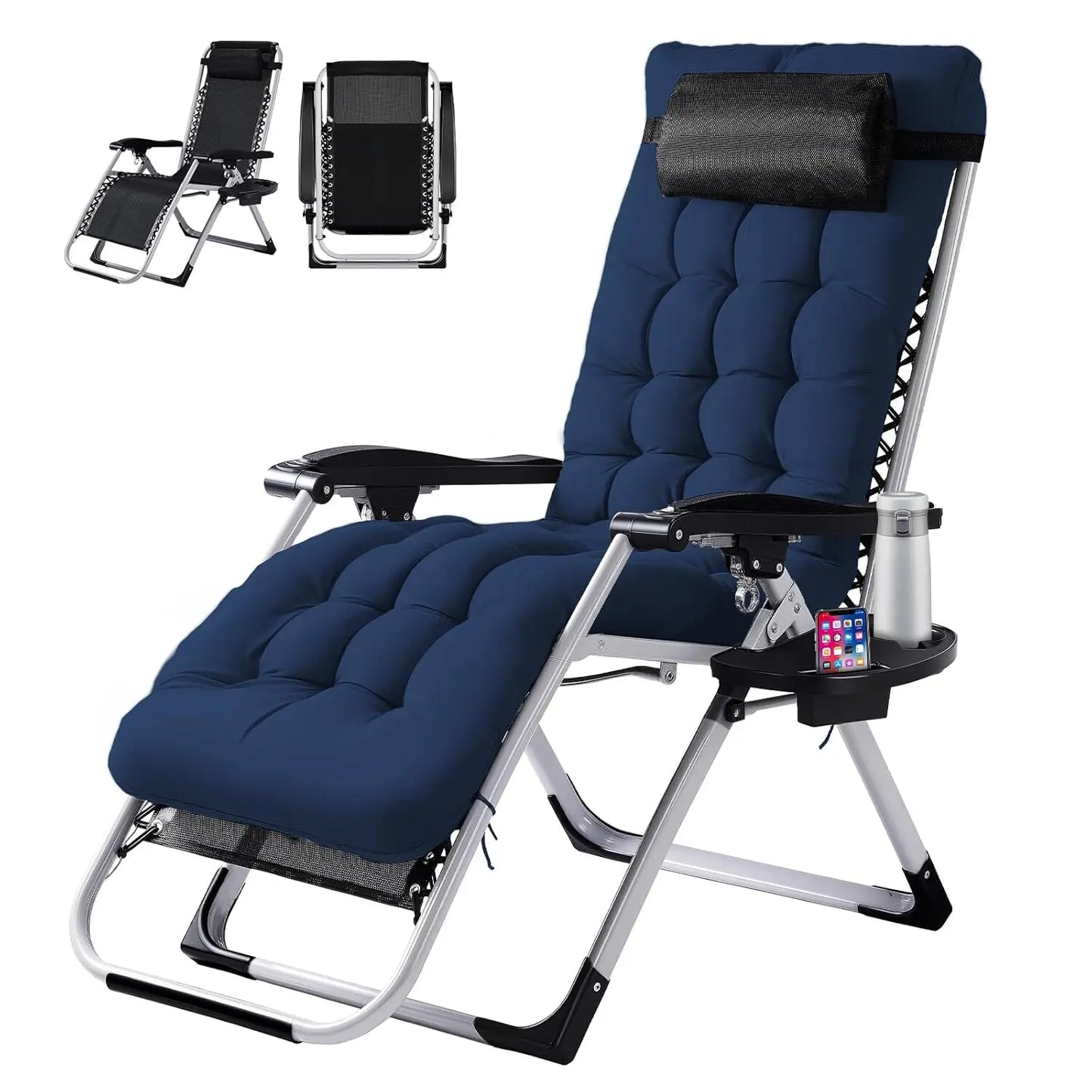Padded Zero Gravity Patio Chair With Removable Cushion And Tray