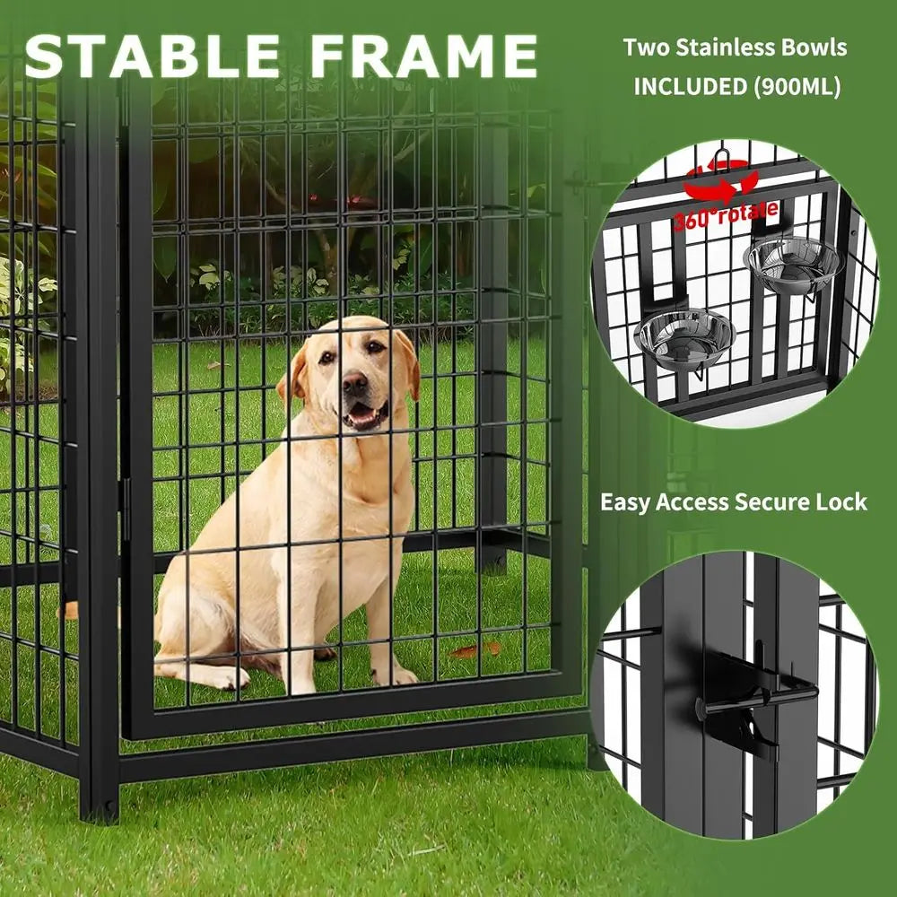 Outdoor Heavy Duty Metal Dog Kennel With Weatherproof Roof