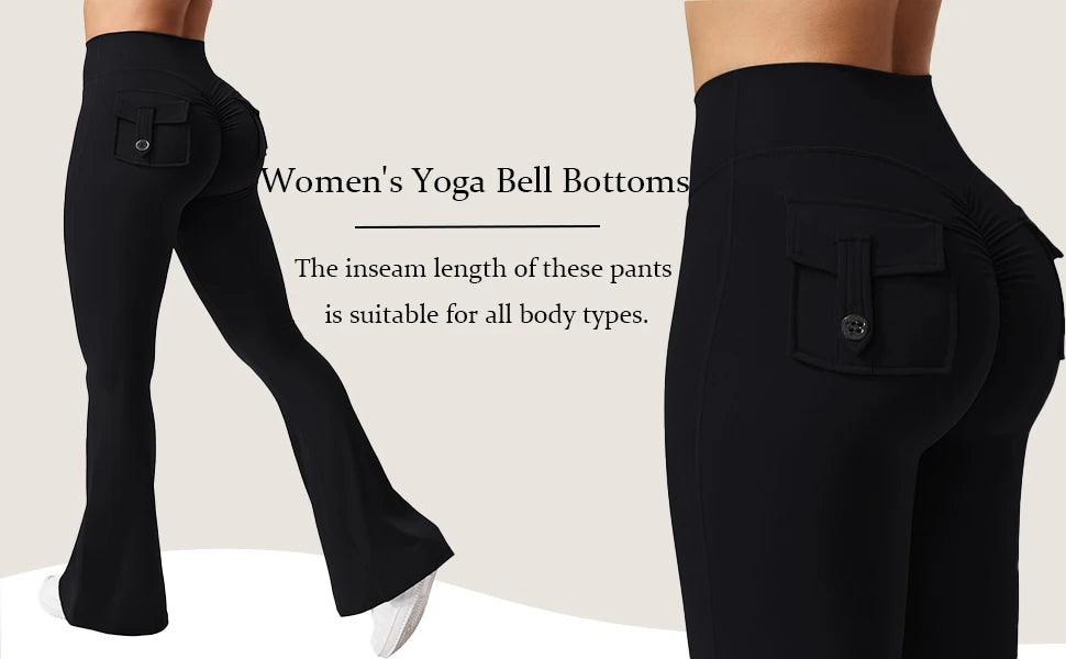 Women's Yoga Flare Trousers High-Waisted Tummy-Control Wide-Leg Pockets