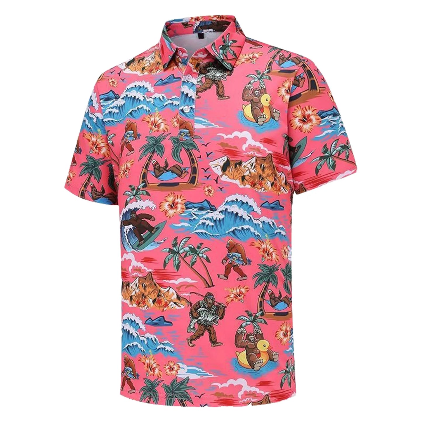 Men's Button-Up T Shirt Beachwear Breathable Quick-Dry Short Sleeve