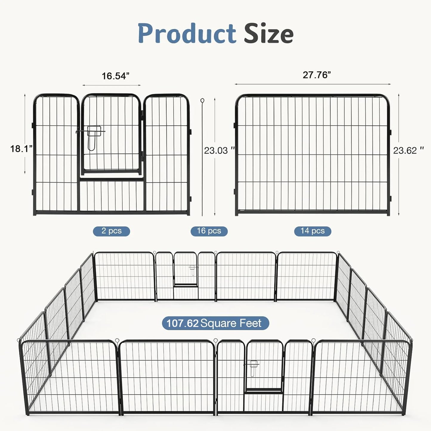 JHK Foldable 16 Panel Dog Playpen Metal Fence For Indoor And Outdoor Use