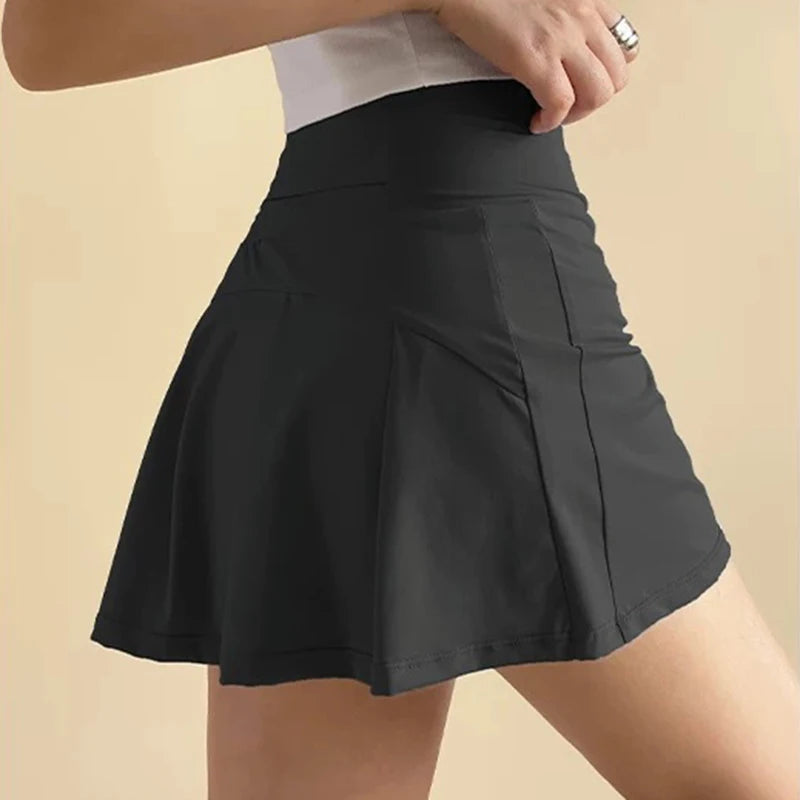 Women's High-Waisted Skort With Inner Lining For Yoga Fitness