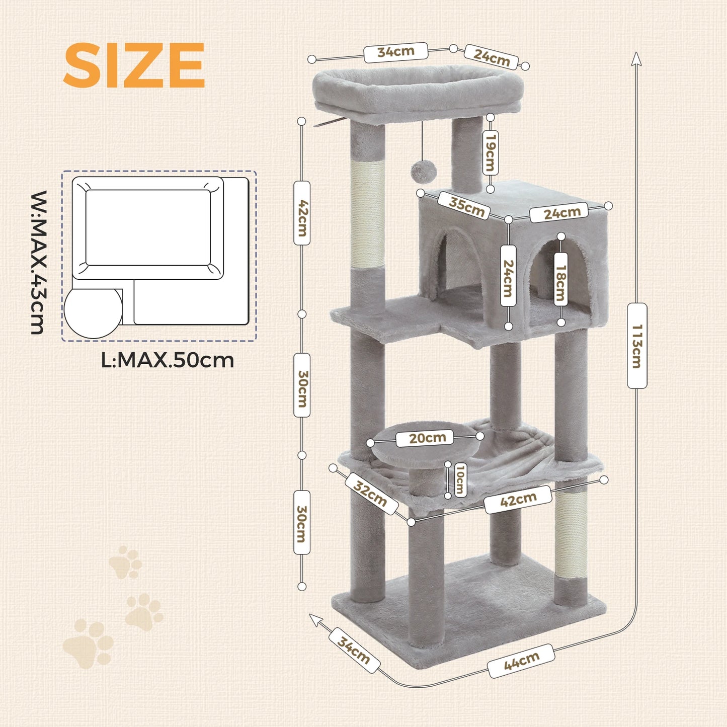PAWZ Road Multi Level Cat Tree With Sisal Posts Condo