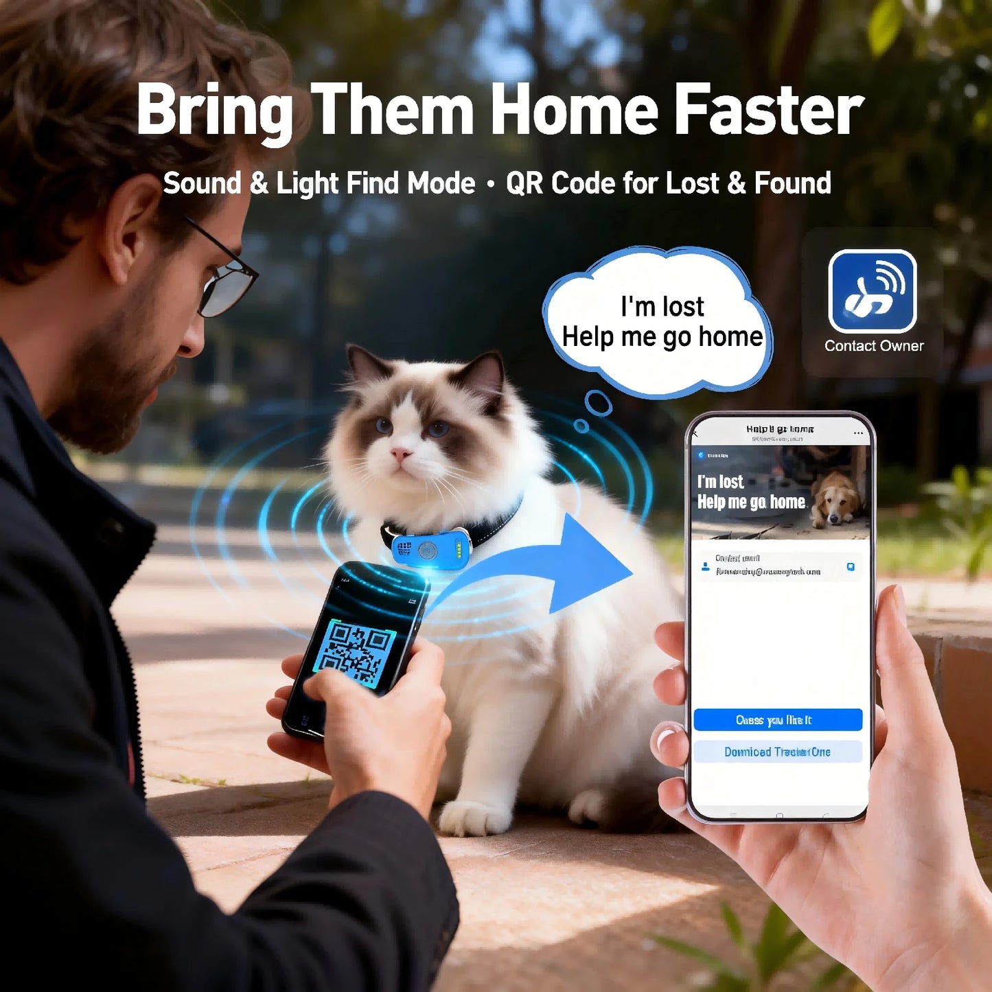 WANWAYTECH GPS Pet Tracker Real Time Tracking For Dogs Cats