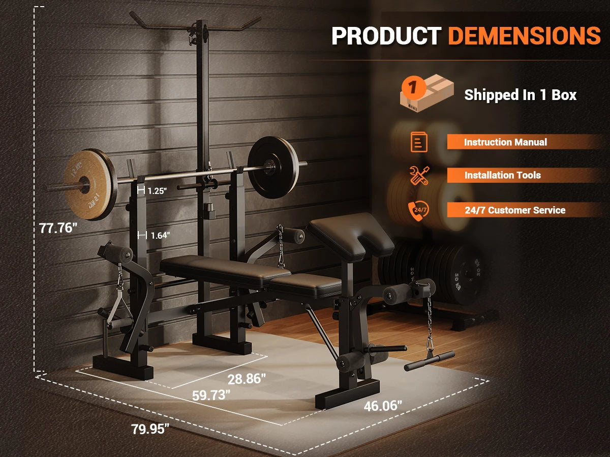 HiMISS Adjustable 4-in-1 Weight Bench With Leg Developer And Rack