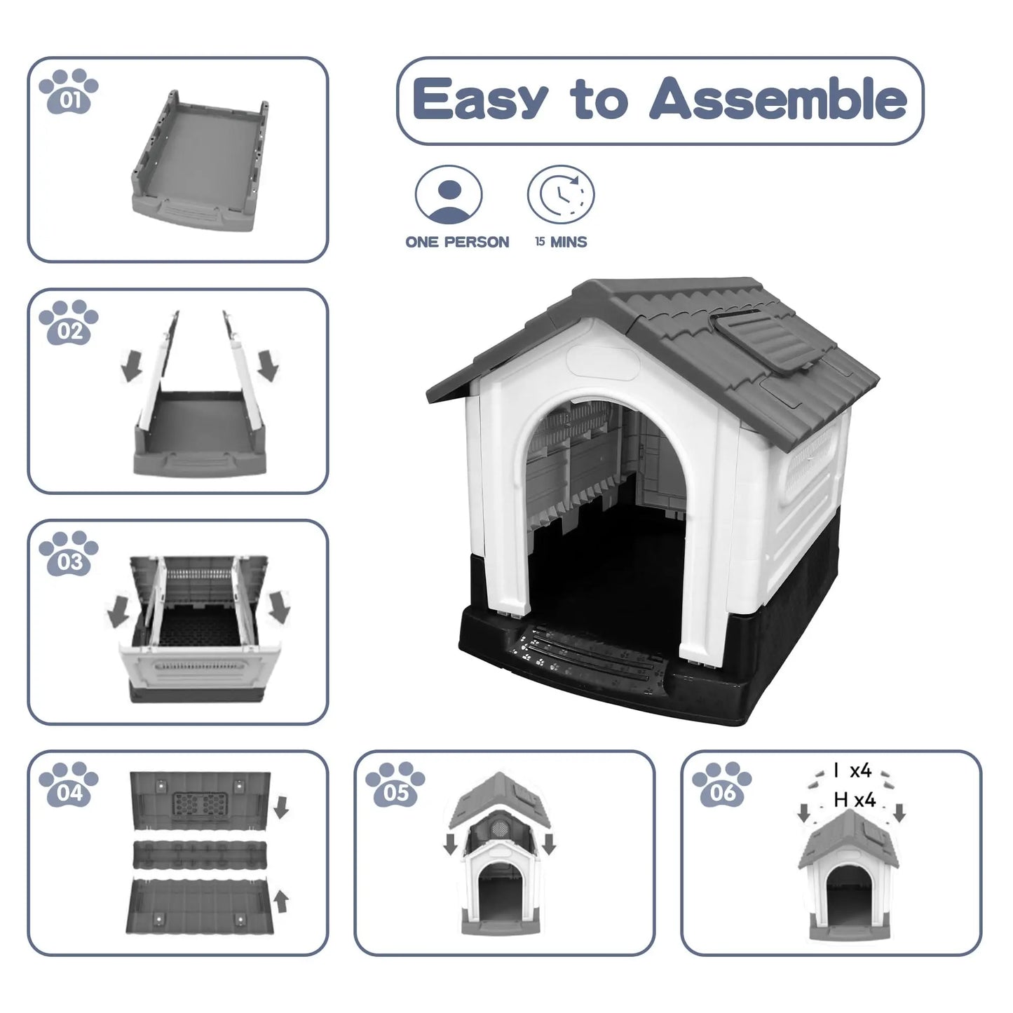 DishyKooker Waterproof Outdoor Dog House With Ventilation Openable Roof