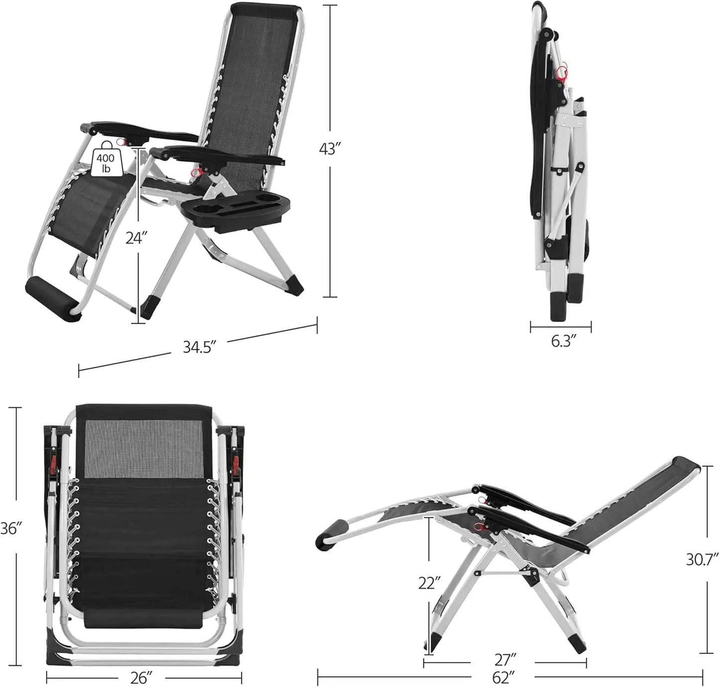 Zero Gravity Chair With Removable Pad And Headrest Cup Holder