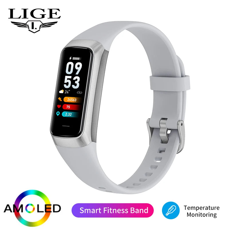 LIGE Amoled Smart Watch Men Women Heart Rate Waterproof Tracker