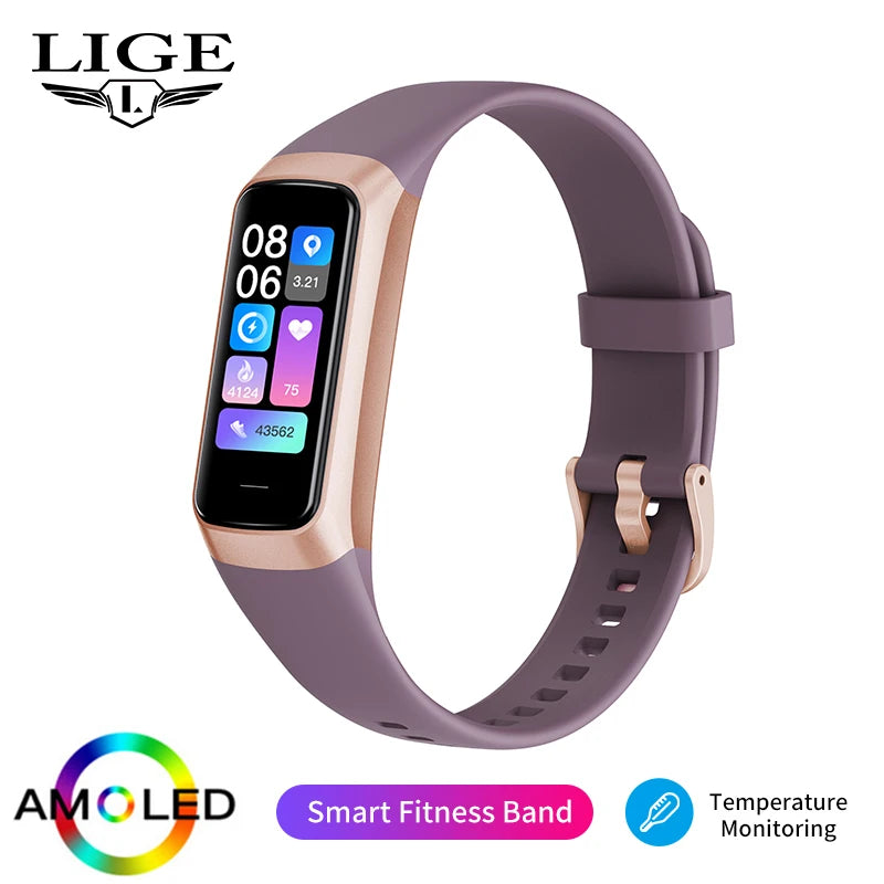 LIGE Amoled Smart Watch Men Women Heart Rate Waterproof Tracker
