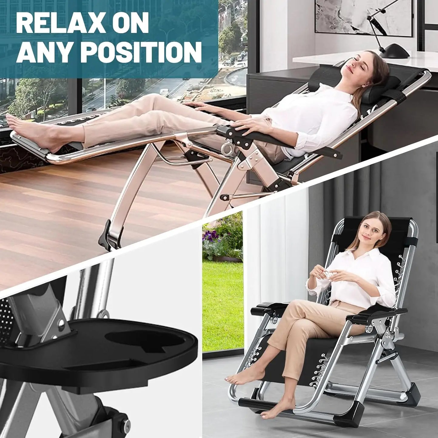 Zero Gravity Chair Premium Lawn Recliner Portable Detachable Cushion Headrest