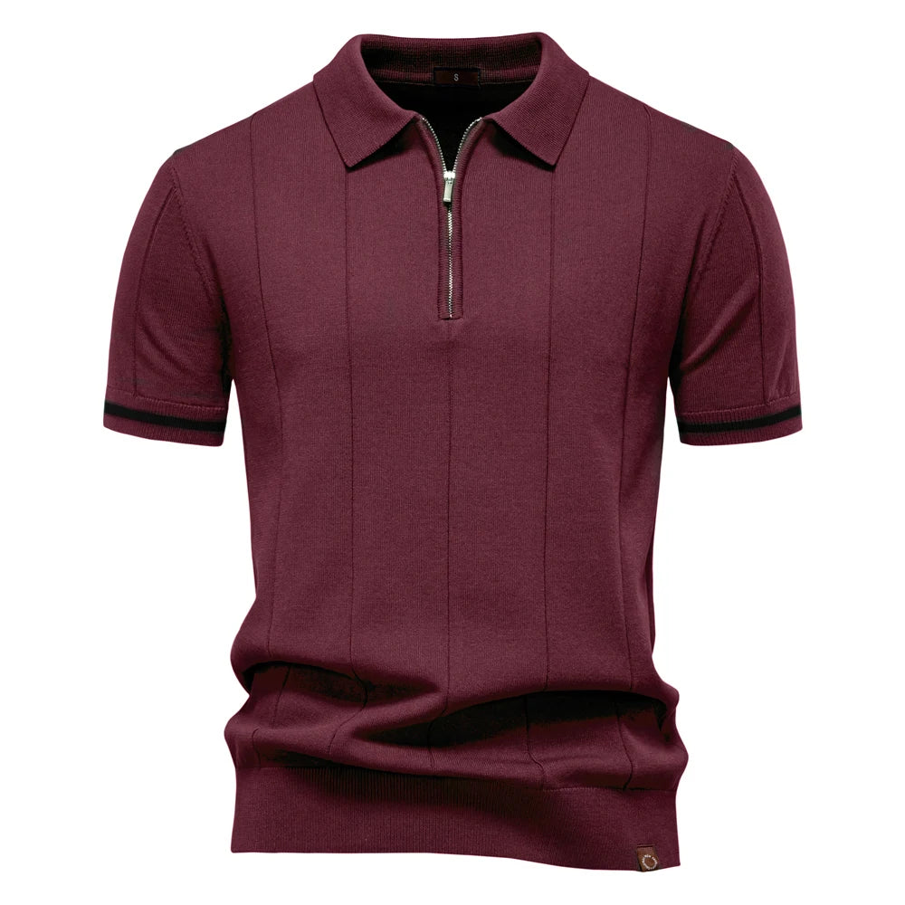 AIOPESON Mens Zipper Polo Shirt Slim Fit Sport Office Wear