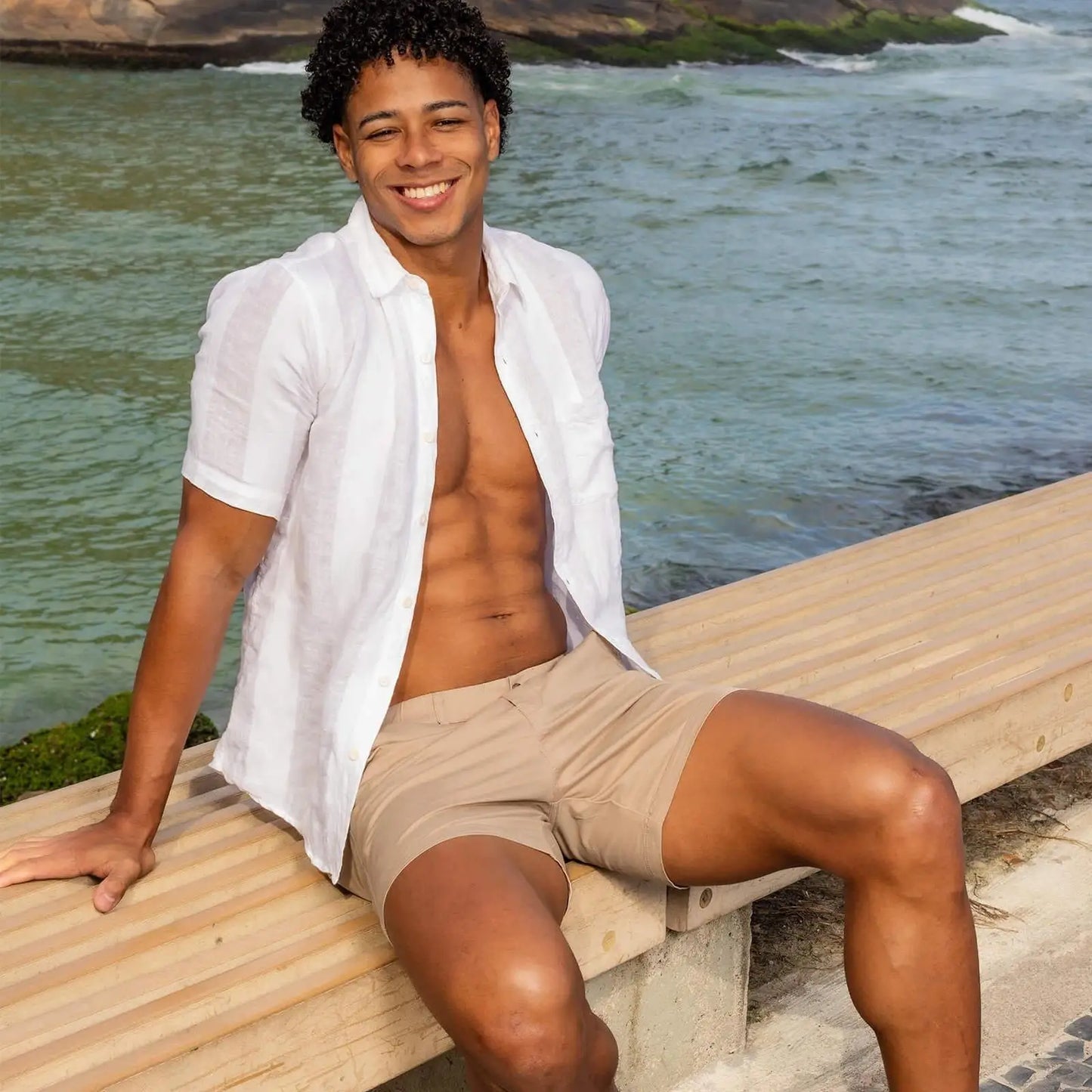 Men's Cotton Mesh Swim Trunks With Zipper Pockets Comfort Fit